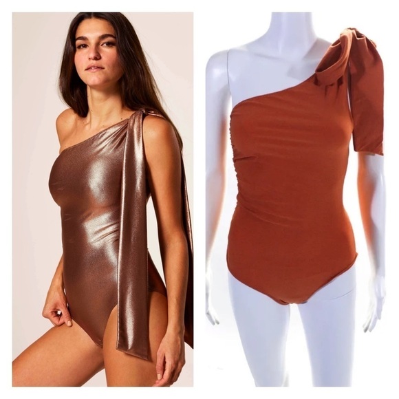 LISA MARIE FERNANDEZ Orange One Shoulder Tie Shoulder One Piece Swimsuit Small - Picture 1 of 8